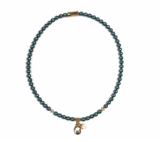 Cr Pearl Collection 2202 Olajzöld-arany gyöngyös-kristályos Nyaklánc