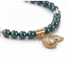 Cr Pearl Collection 2202 Olajzöld-arany gyöngyös-kristályos Nyaklánc